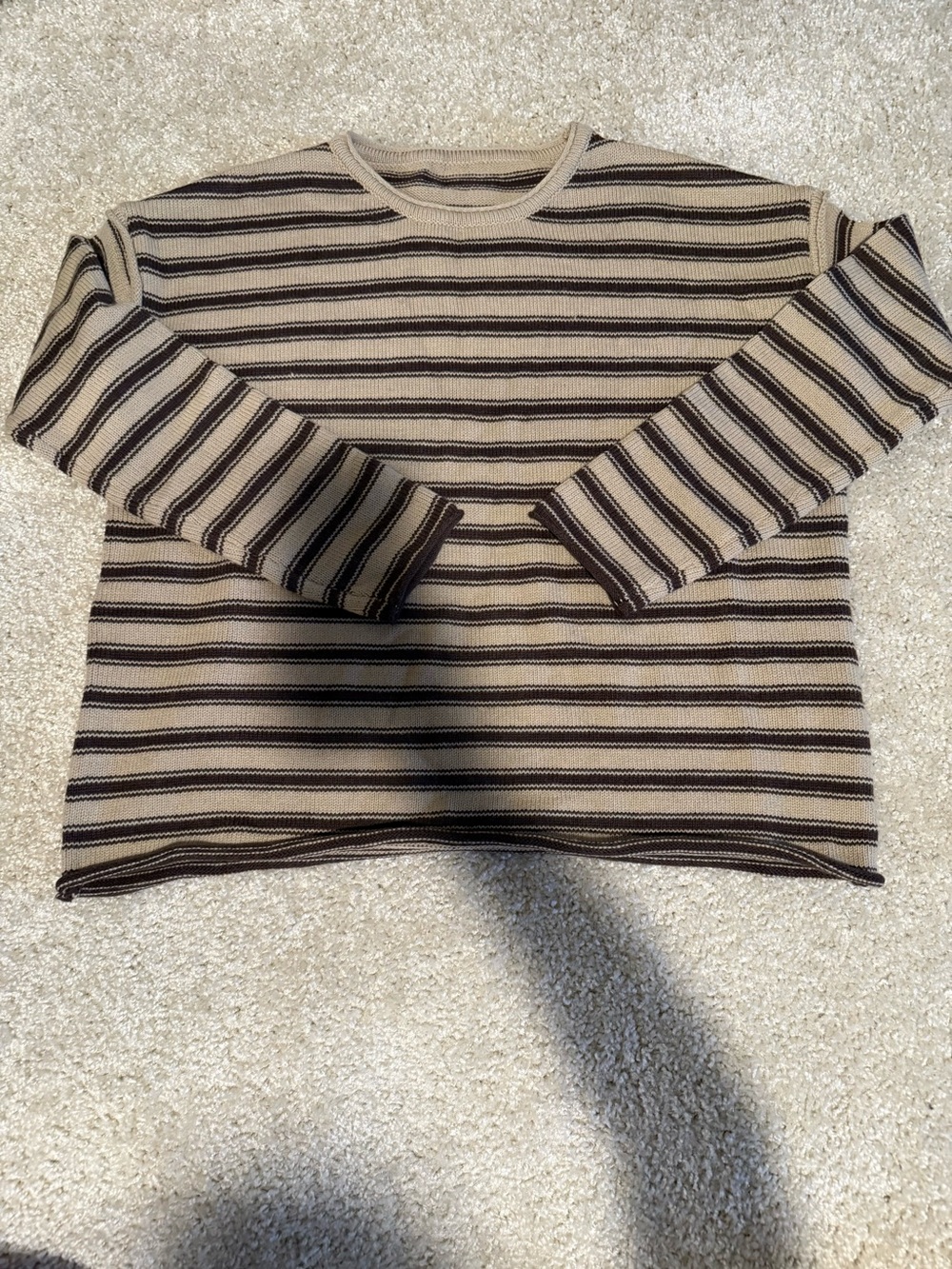 SHEIN Women’s Beige and Brown Striped Crewneck Sweater